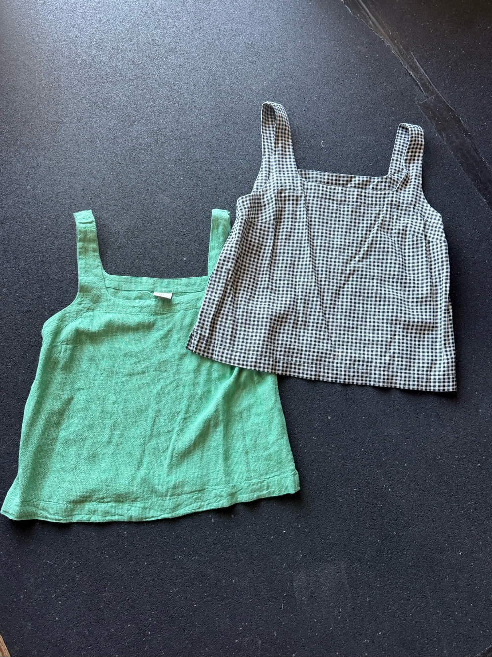 Girls' Green Tank Top & Black White Gingham Tank - 2-Pack